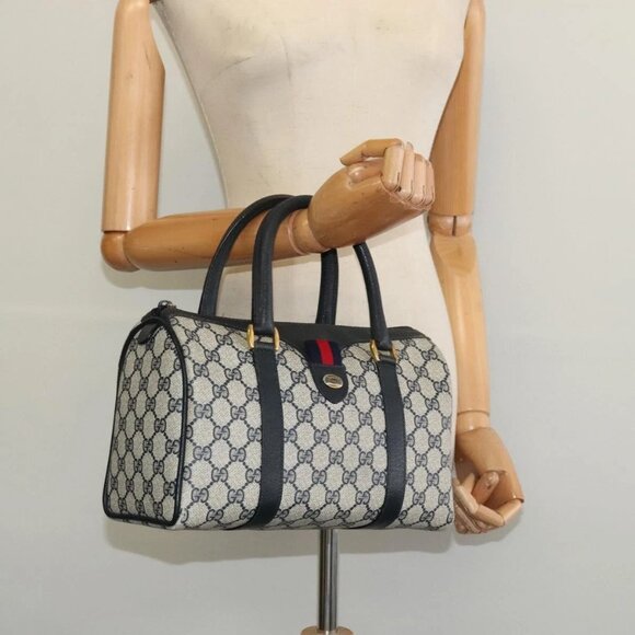 GUCCI GG Supreme Sherry Line Hand Bag PVC Navy Gold Red 40 02 006 Auth sw1342 - Picture 1 of 15